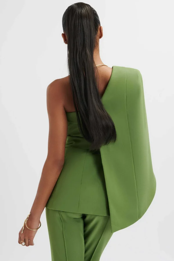 Lavish Alice Juno Obi Belted Asymmetric Cape Blazer In Green Outlet