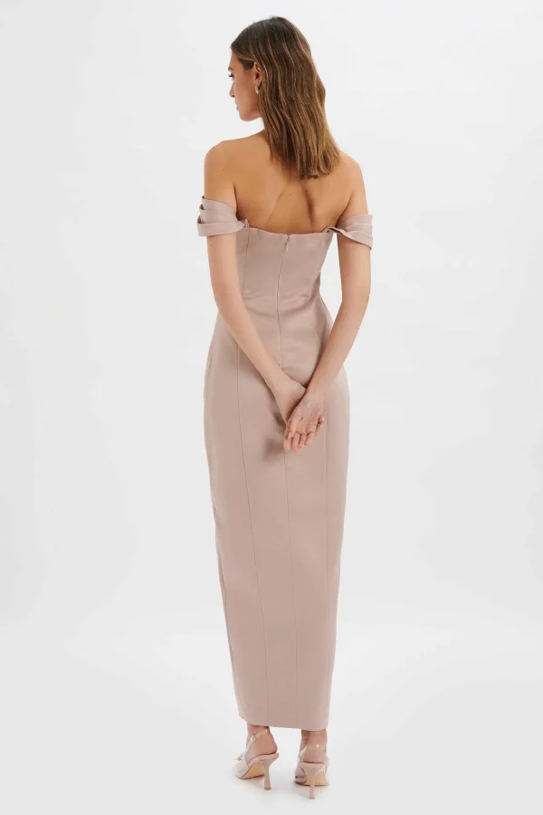 Lavish Alice Kaitlin Bonded Satin Off Shoulder Maxi Dress In Mink Online