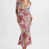 Lavish Alice Kamila Tie Strap Micro Button Longline Midi Dress In Pink Floral Satin Outlet