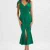 Lavish Alice Kamila Tie Strap Micro Button Satin Midi Dress In Emerald Green Cheap