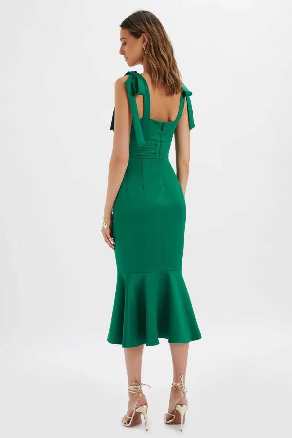 Lavish Alice Kamila Tie Strap Micro Button Satin Midi Dress In Emerald Green Cheap