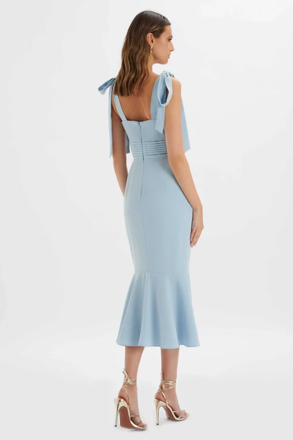 Lavish Alice Kamila Tie Strap Micro Button Midi Dress In Deep Corn Flower Blue Sale