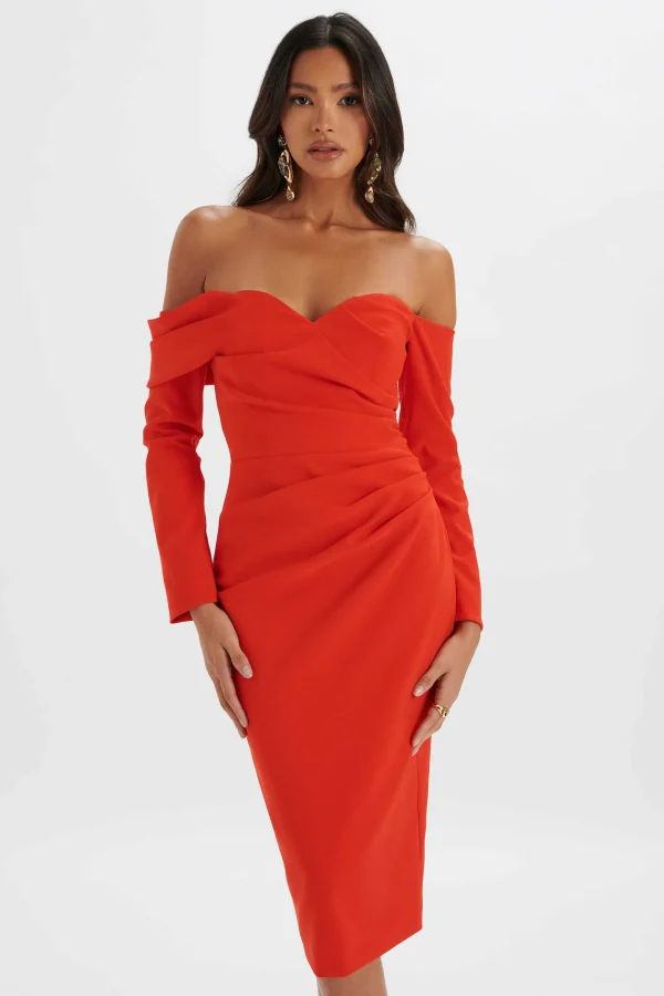 Lavish Alice Kiara Sweetheart Neckline Bardot Midi Dress In Red Best