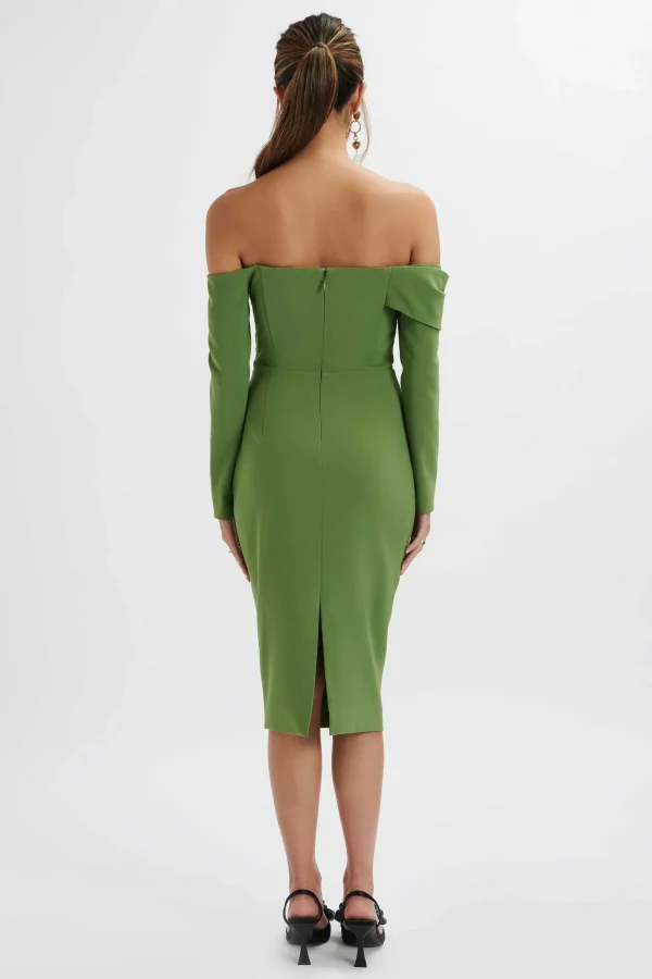 Lavish Alice Kiara Sweetheart Neckline Bardot Midi Dress In Green Clearance