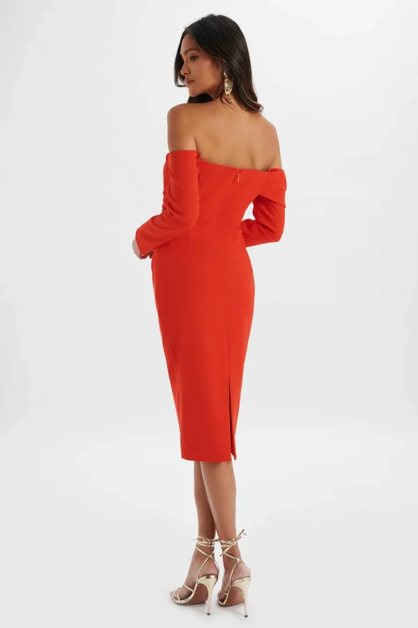 Lavish Alice Kiara Sweetheart Neckline Bardot Midi Dress In Red Best