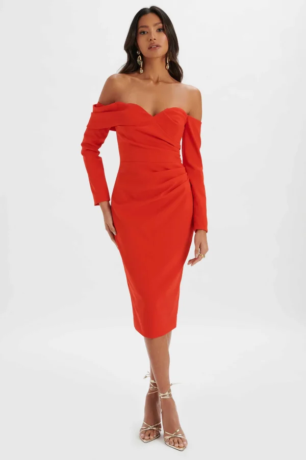 Lavish Alice Kiara Sweetheart Neckline Bardot Midi Dress In Red Best