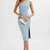 Lavish Alice Lacey Pleated One Shoulder Midi Dress In Cornflower Blue Store