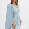 Lavish Alice Laila Twist Front One Shoulder Cape Mini Dress In Blue New