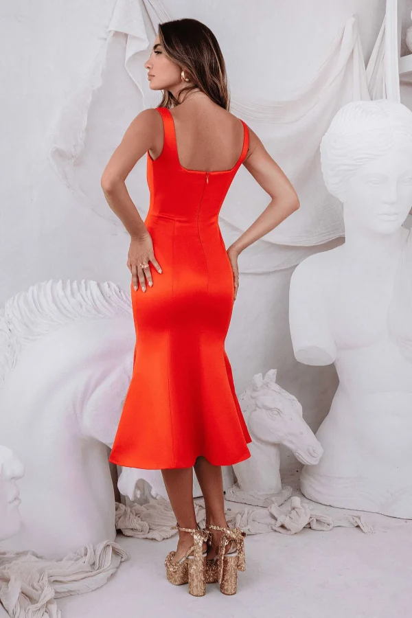 Lavish Alice Lainey Stitch Detail Midi Slip Dress In Coral Red Clearance