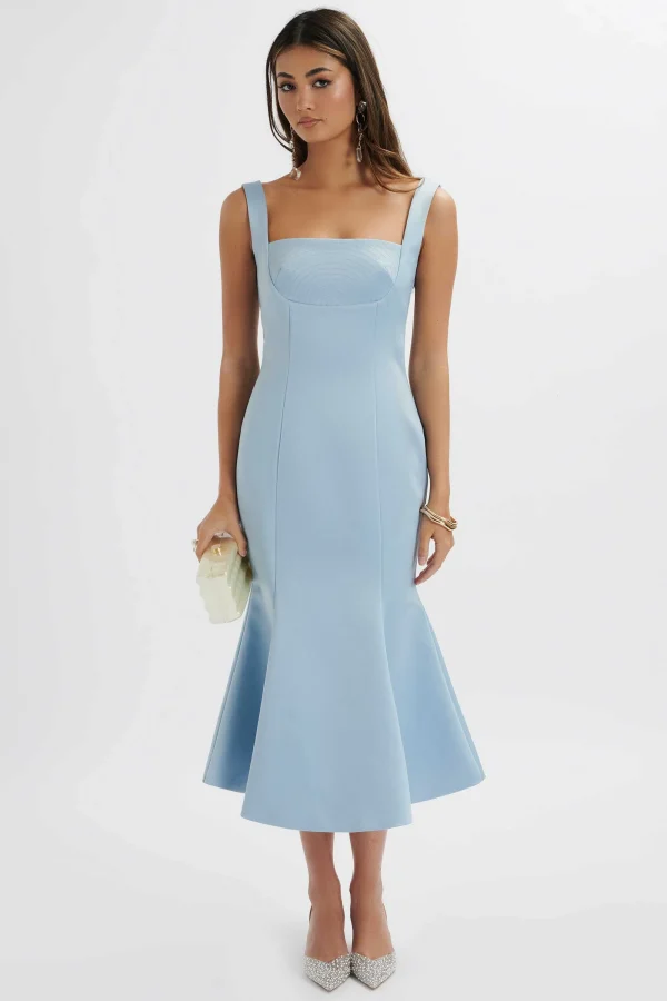 Lavish Alice Lainey Structured Satin Midi Slip Dress In Cornflower Blue Cheap