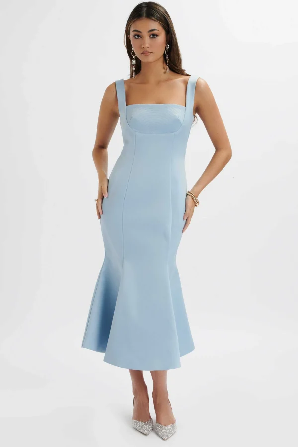 Lavish Alice Lainey Structured Satin Midi Slip Dress In Cornflower Blue Cheap