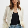 Lavish Alice Laria Sequin Boucle Cropped Jacket With Feather Cuffs In Beige Store