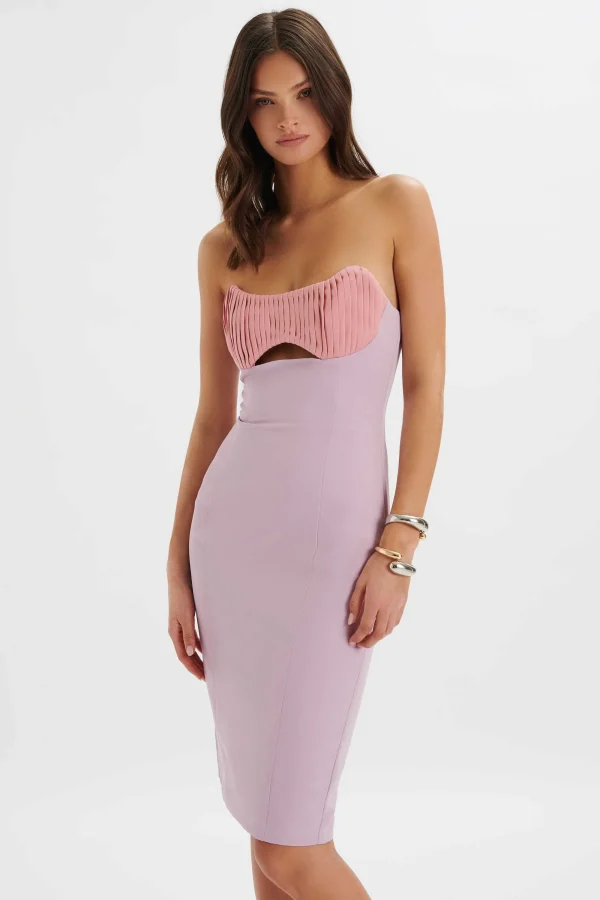 Lavish Alice Layla Colour Block Pleated Bandeau Dress In Lilac Store