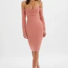 Lavish Alice Lila Bardot Draped Bust Bodycon Midi Dress In Rose Pink Sale