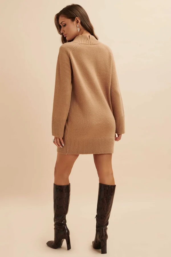 Lavish Alice Lilian Knitted Cashmere Mini Jumper Dress In Camel Cheap