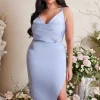 Lavish Alice Liliana Curve Cross Back Cowl Neck Midi Dress In Cornflower Blue Store