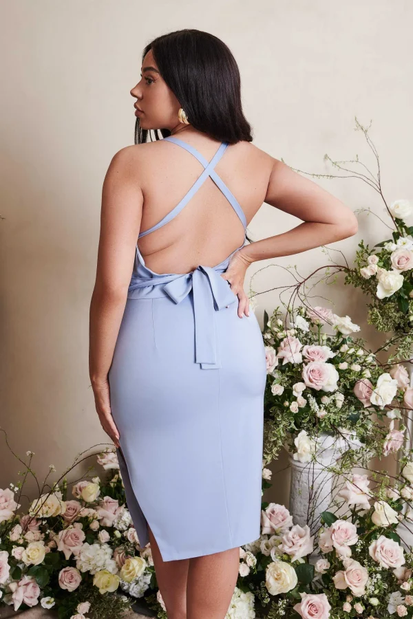 Lavish Alice Liliana Curve Cross Back Cowl Neck Midi Dress In Cornflower Blue Store