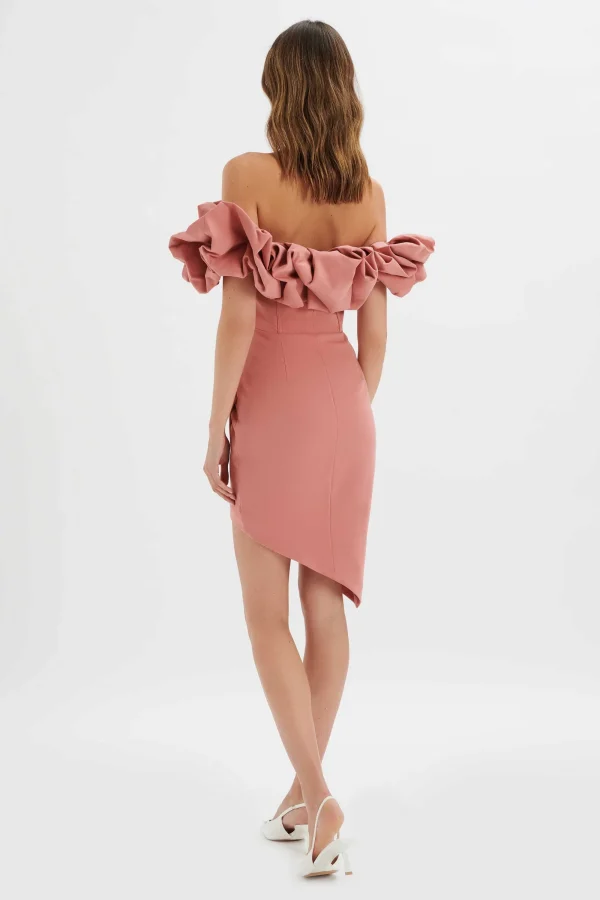 Lavish Alice Lilly Extreme Ruffle Bardot Midi Dress In Rose Pink Discount