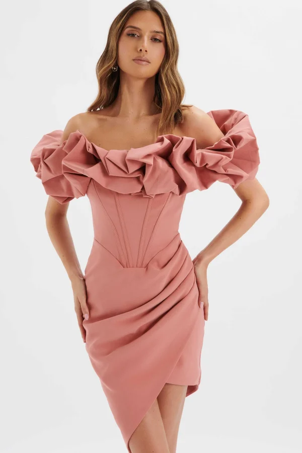 Lavish Alice Lilly Extreme Ruffle Bardot Midi Dress In Rose Pink Discount