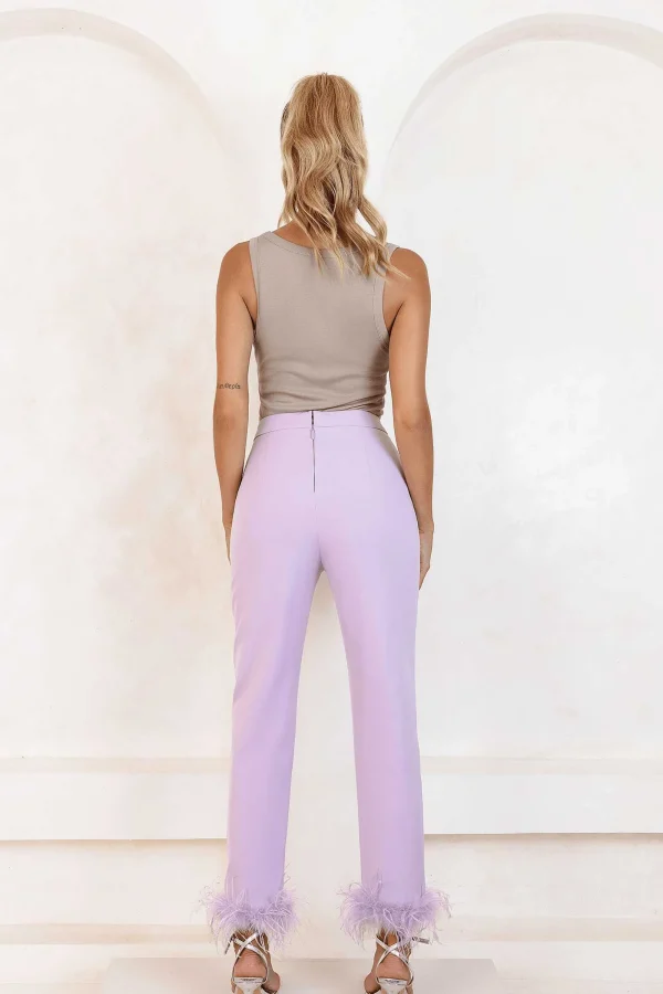 Lavish Alice Lily Feather Trim Trousers In Lilac Fashion