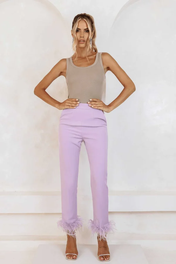 Lavish Alice Lily Feather Trim Trousers In Lilac Fashion