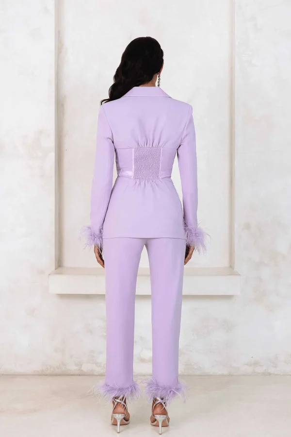 Lavish Alice Lily Feather Trim Trousers In Lilac Fashion