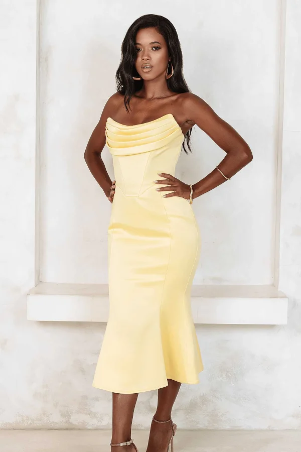 Lavish Alice Lucia Cowl Corset Satin Midi Dress In Yellow Discount