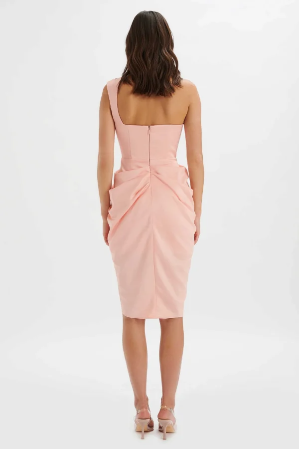 Lavish Alice Luciana Curved One Shoulder Midi Dress In Coral Satin Sale