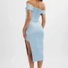 Lavish Alice Lucille Bardot Bandeau Pleated Midi Dress In Cornflower Blue Store