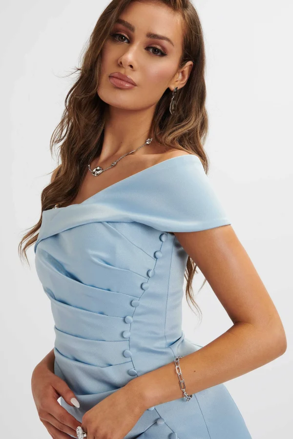 Lavish Alice Lucille Bardot Bandeau Pleated Midi Dress In Cornflower Blue Store