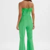 Lavish Alice Lucinda Feather Bandeau Fit And Flare Jumpsuit In Apple Green Outlet