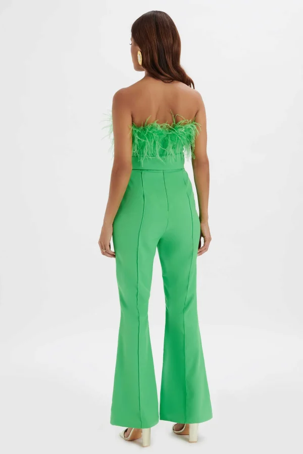 Lavish Alice Lucinda Feather Bandeau Fit And Flare Jumpsuit In Apple Green Outlet