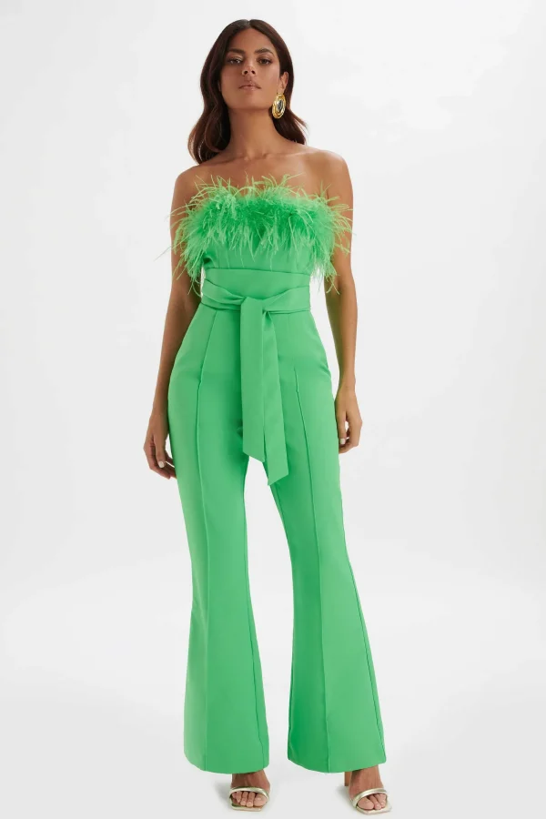 Lavish Alice Lucinda Feather Bandeau Fit And Flare Jumpsuit In Apple Green Outlet