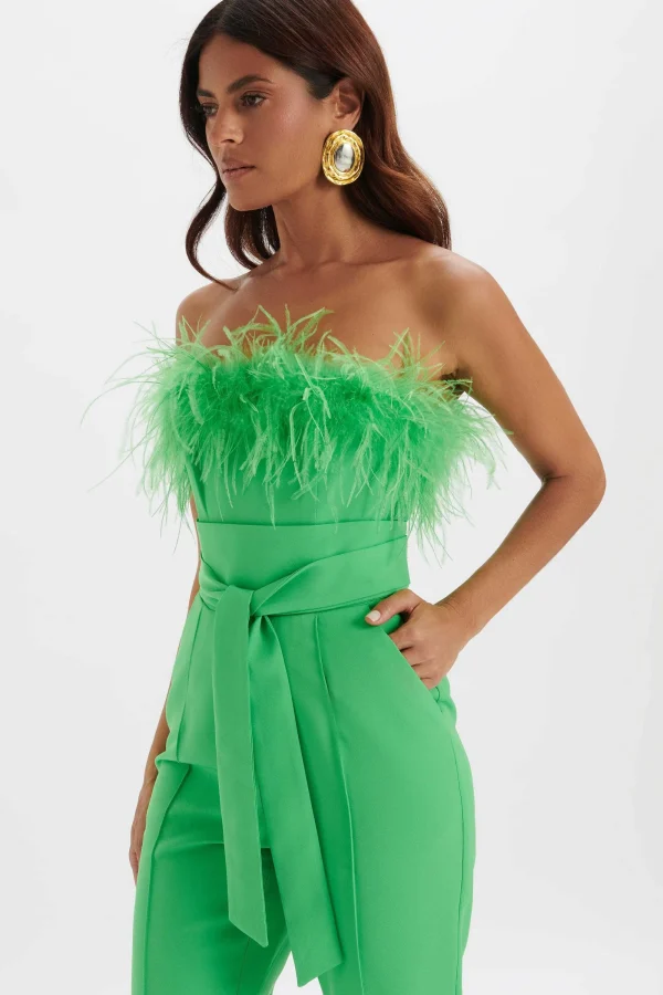 Lavish Alice Lucinda Feather Bandeau Fit And Flare Jumpsuit In Apple Green Outlet