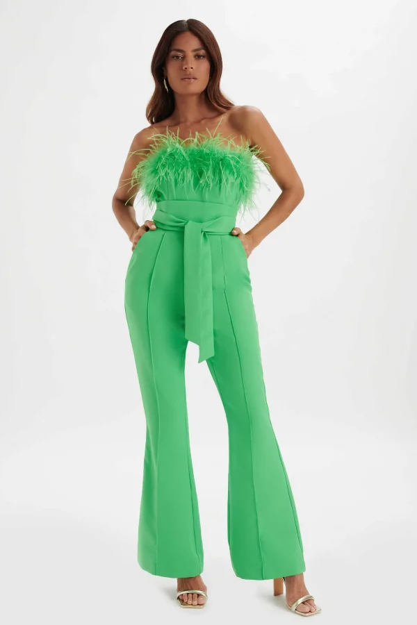 Lavish Alice Lucinda Feather Bandeau Fit And Flare Jumpsuit In Apple Green Outlet