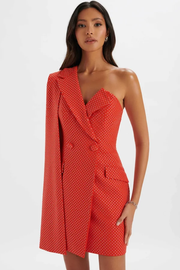 Lavish Alice Marcy Crystal Embellished One Shoulder Cape Blazer Dress In Red Cheap