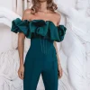 Lavish Alice Mariah Satin Mix Puff Bardot Jumpsuit In Emerald Green Shop