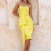 Lavish Alice Mariella Bandeau Draped Midi Dress In Yellow Discount