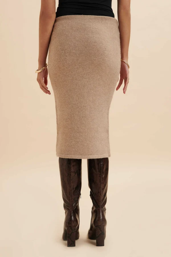 Lavish Alice Martina Knitted Cashmere Blend Midi Skirt In Beige Best Sale