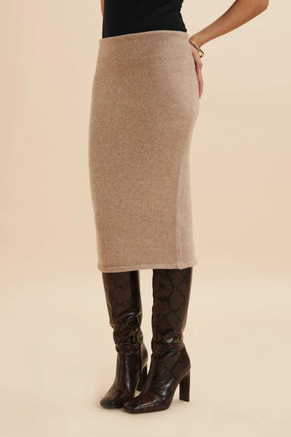 Lavish Alice Martina Knitted Cashmere Blend Midi Skirt In Beige Best Sale