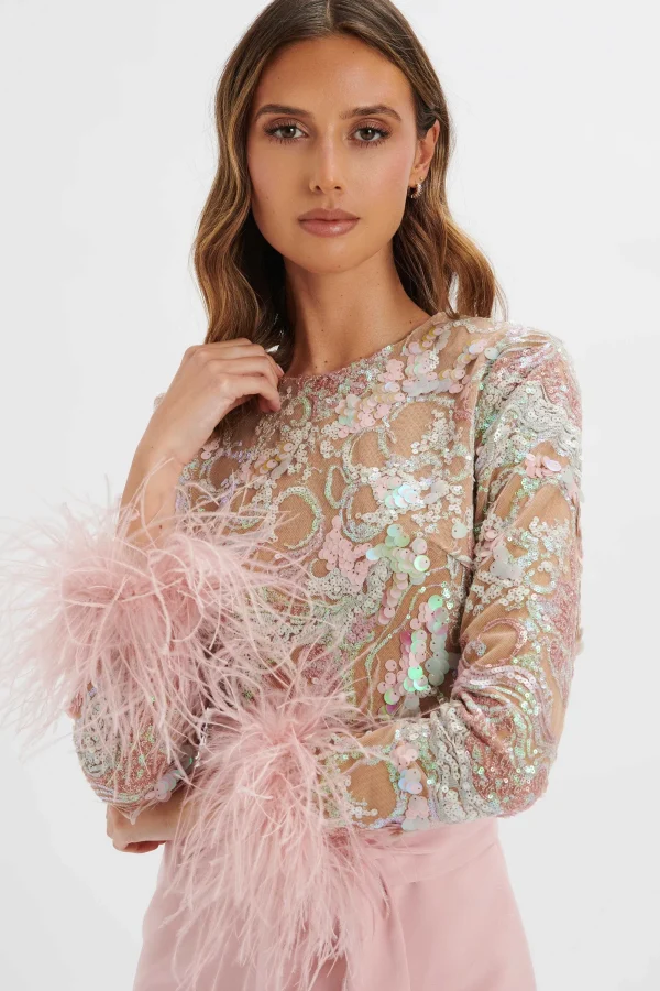 Lavish Alice Medina Embellished Feather Cuff Mini Dress In Pink Online