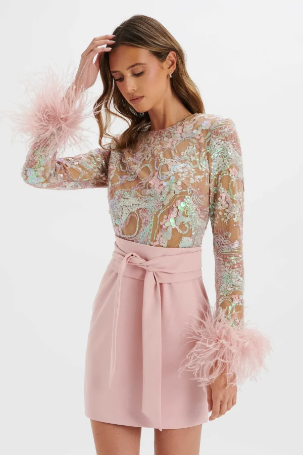 Lavish Alice Medina Embellished Feather Cuff Mini Dress In Pink Online