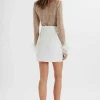 Lavish Alice Medina Pearl Embellished Feather Cuff Mini Dress In White Online