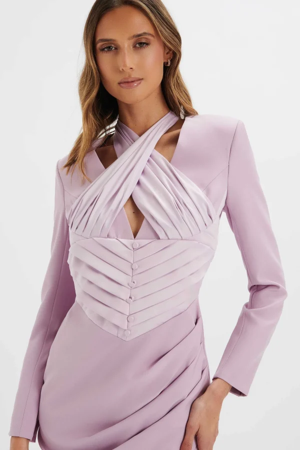 Lavish Alice Mia Satin Mix Halterneck Blazer Dress In Lilac New