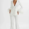 Lavish Alice Nahla Fit & Flare Trouser With Feather Hem In White Best