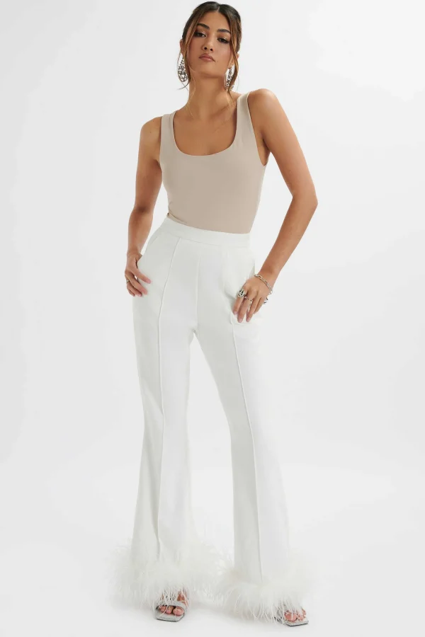 Lavish Alice Nahla Fit & Flare Trouser With Feather Hem In White Best