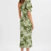 Lavish Alice Nakia Asymmetric Puff Sleeve Midi Dress In Botanical Print Flash Sale