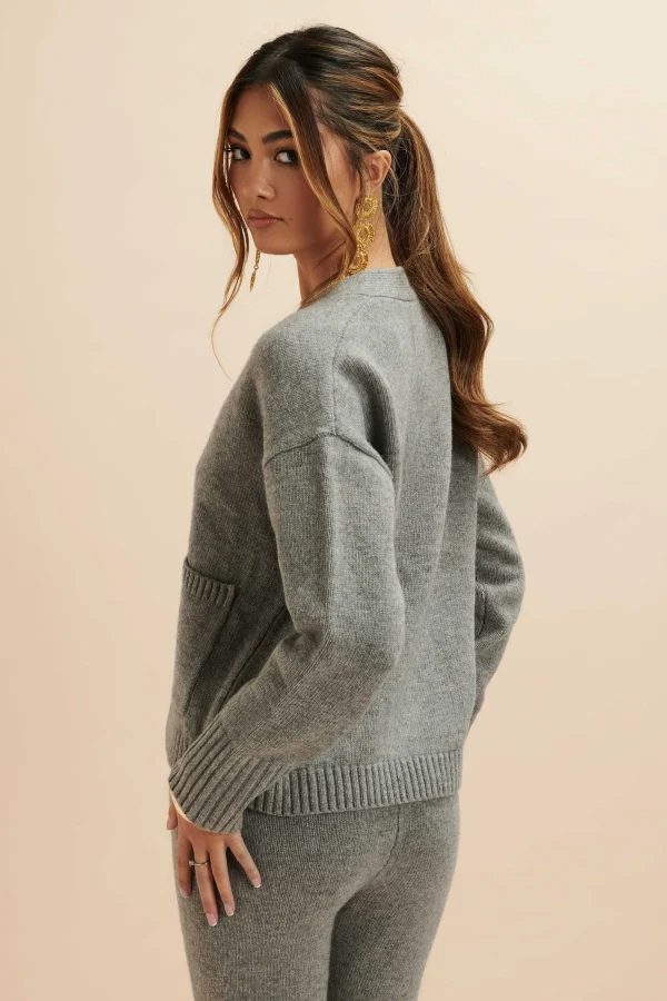 Lavish Alice Nella Knitted Cashmere Blend Relaxed Cardigan In Grey Clearance