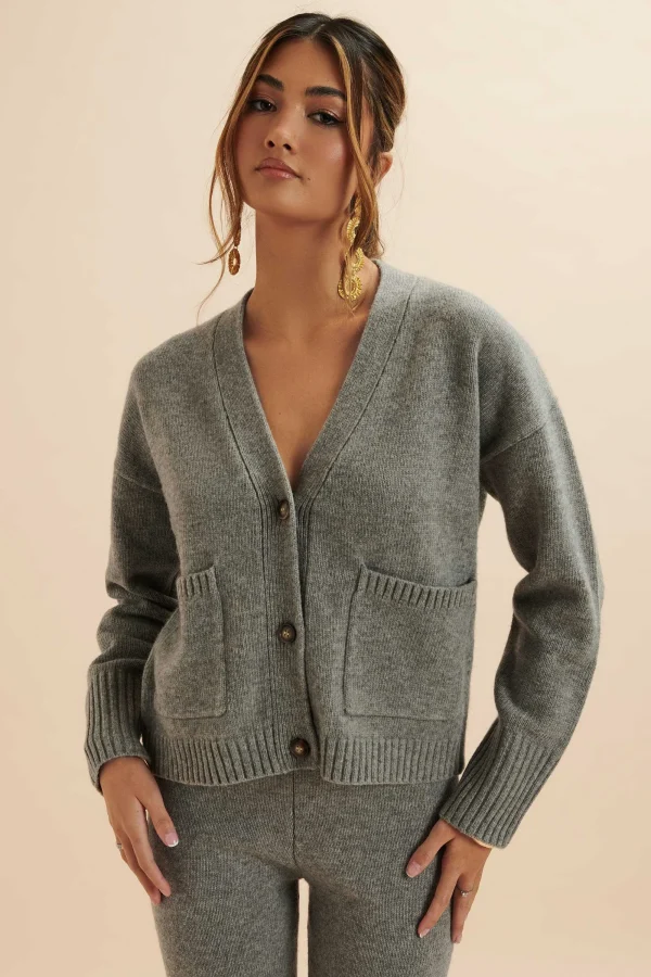 Lavish Alice Nella Knitted Cashmere Blend Relaxed Cardigan In Grey Clearance