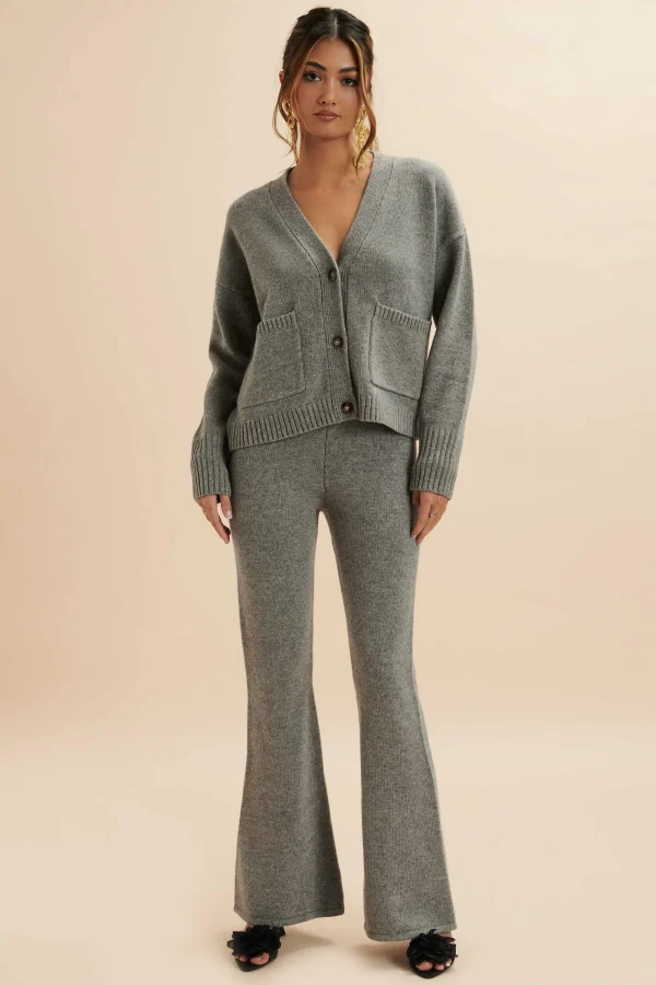 Lavish Alice Nella Knitted Cashmere Blend Relaxed Cardigan In Grey Clearance